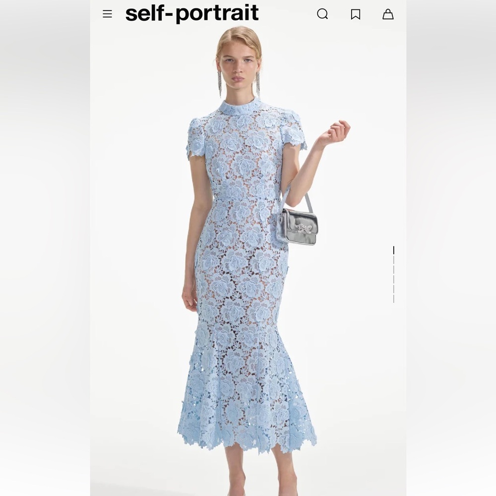 Self Portrait Blue Lace Midi Dress - Size US 4